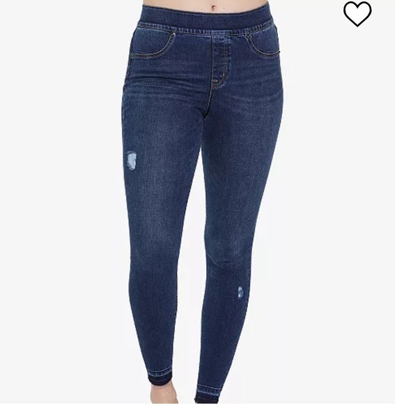 👖🍑 SPANX Distressed Pull-On Skinny Jeans | Medium Wash Shaping Denim Sz S (4/6) - Picture 5 of 5